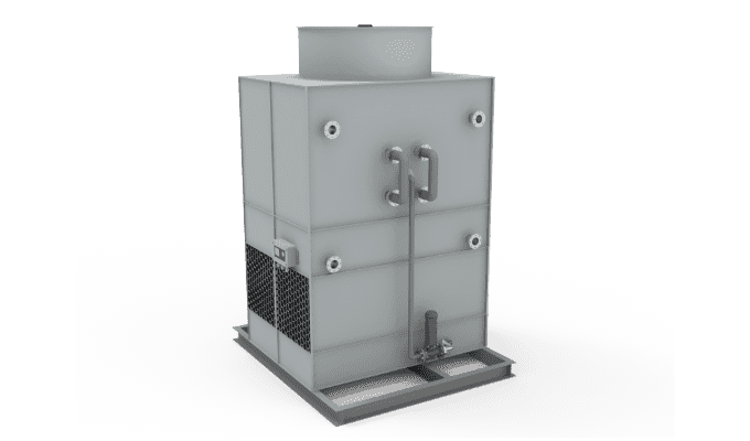 Hybrid wet dry cooler with a stainless steel tower body