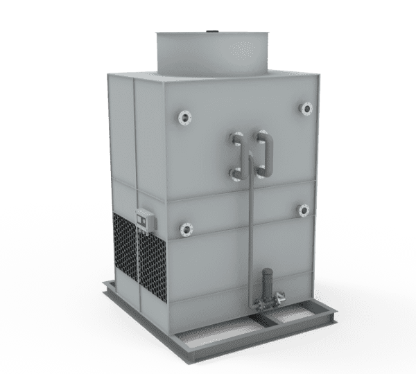 Hybrid wet dry cooler with a stainless steel tower body